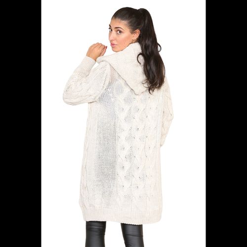 Knitted Cables Hooded Long Over Sized Cardigan