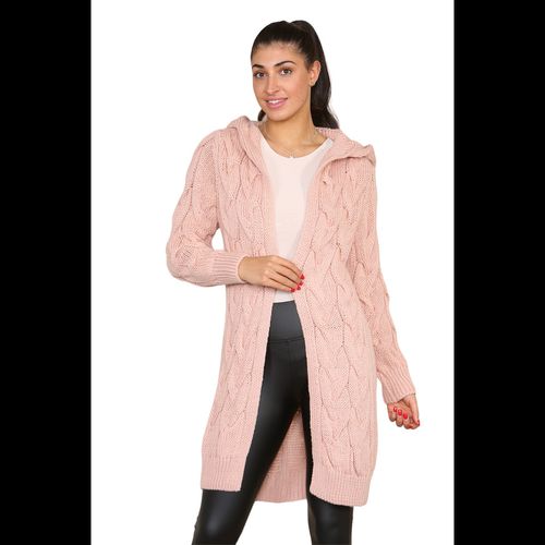 Knitted Cables Hooded Long Over Sized Cardigan