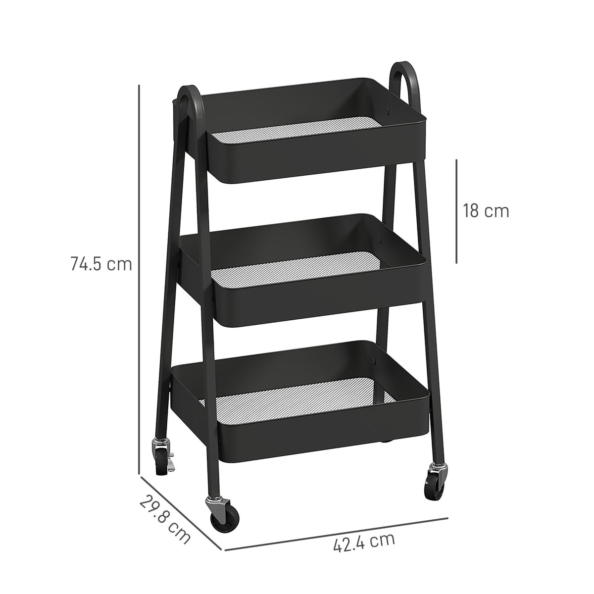 HOMCOM 3-Tier Rolling Utility Cart Kitchen Storage Trolley on Wheels Black