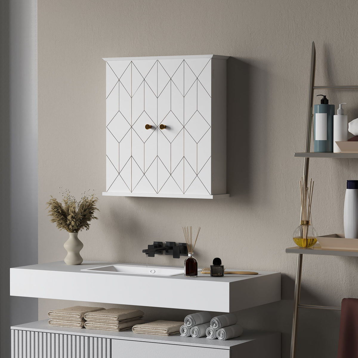 HOMCOM Bathroom Wall Cabinet, Wall Cupboard with Adjustable Shelf, White