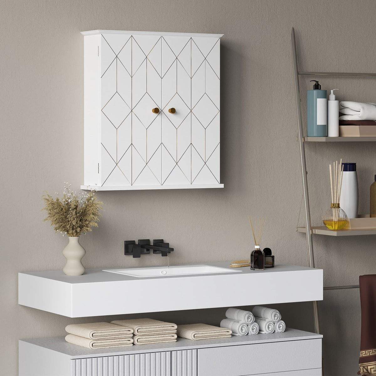 HOMCOM Bathroom Wall Cabinet, Wall Cupboard with Adjustable Shelf, White