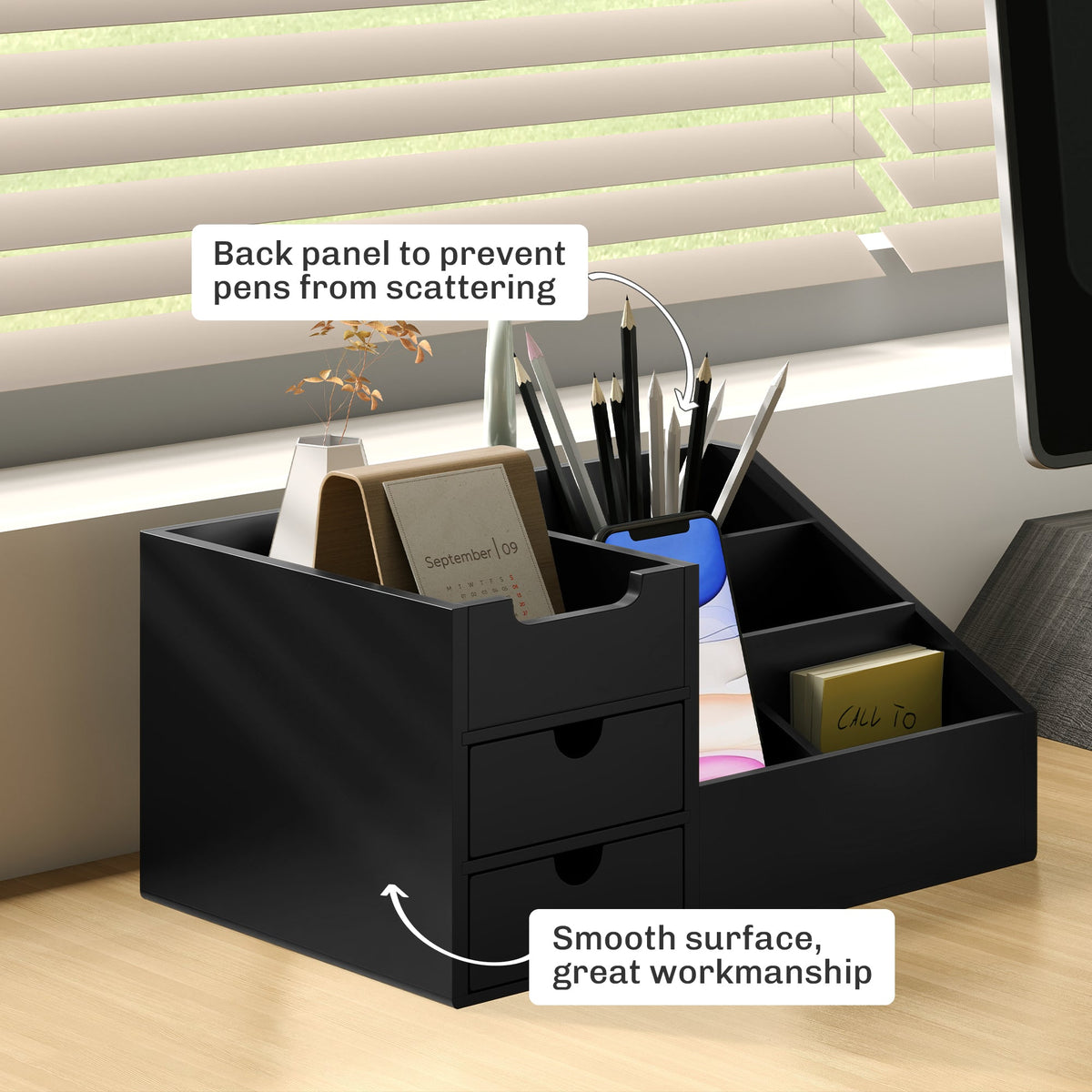 HOMCOM Organiser Holder Multi-Function Storage Caddy Drawers Black