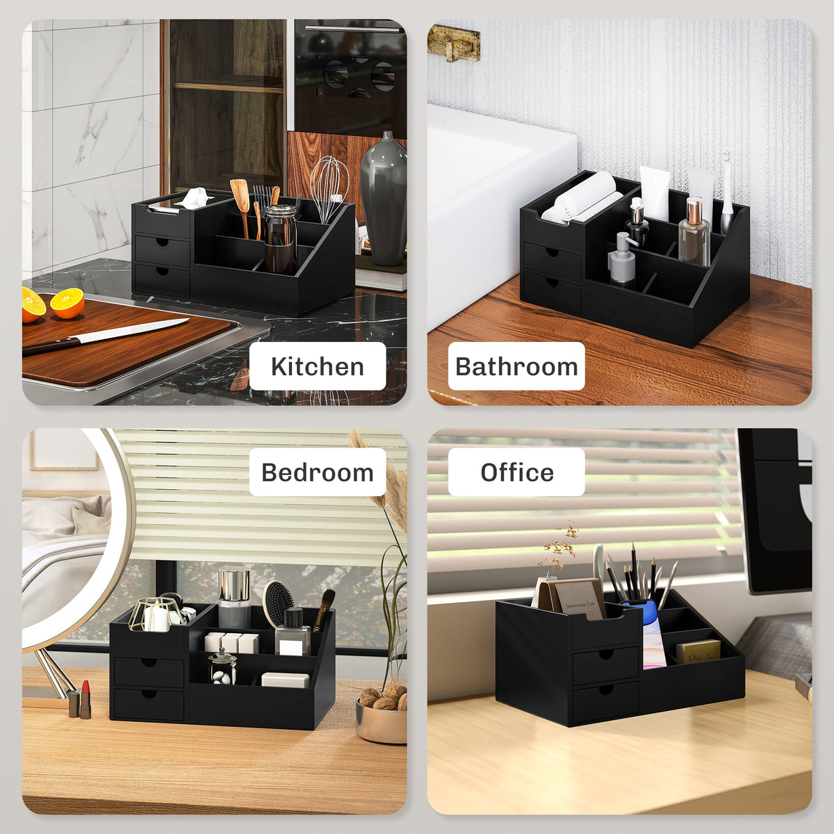 HOMCOM Organiser Holder Multi-Function Storage Caddy Drawers Black