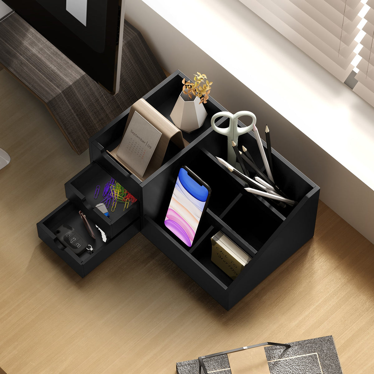 HOMCOM Organiser Holder Multi-Function Storage Caddy Drawers Black