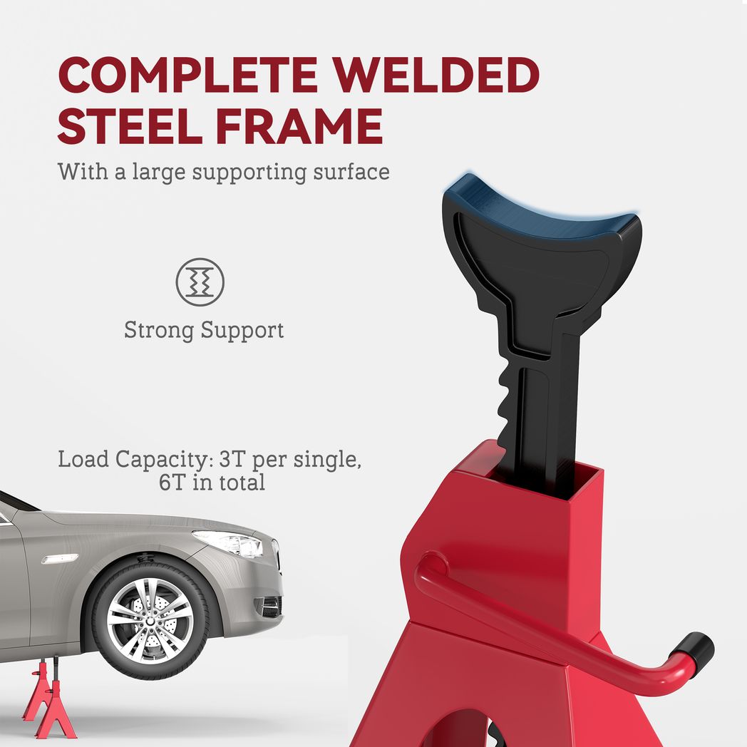 HOMCOM 3 Ton Axle Stands | Adjustable Car Jack Stands | Pack of 2