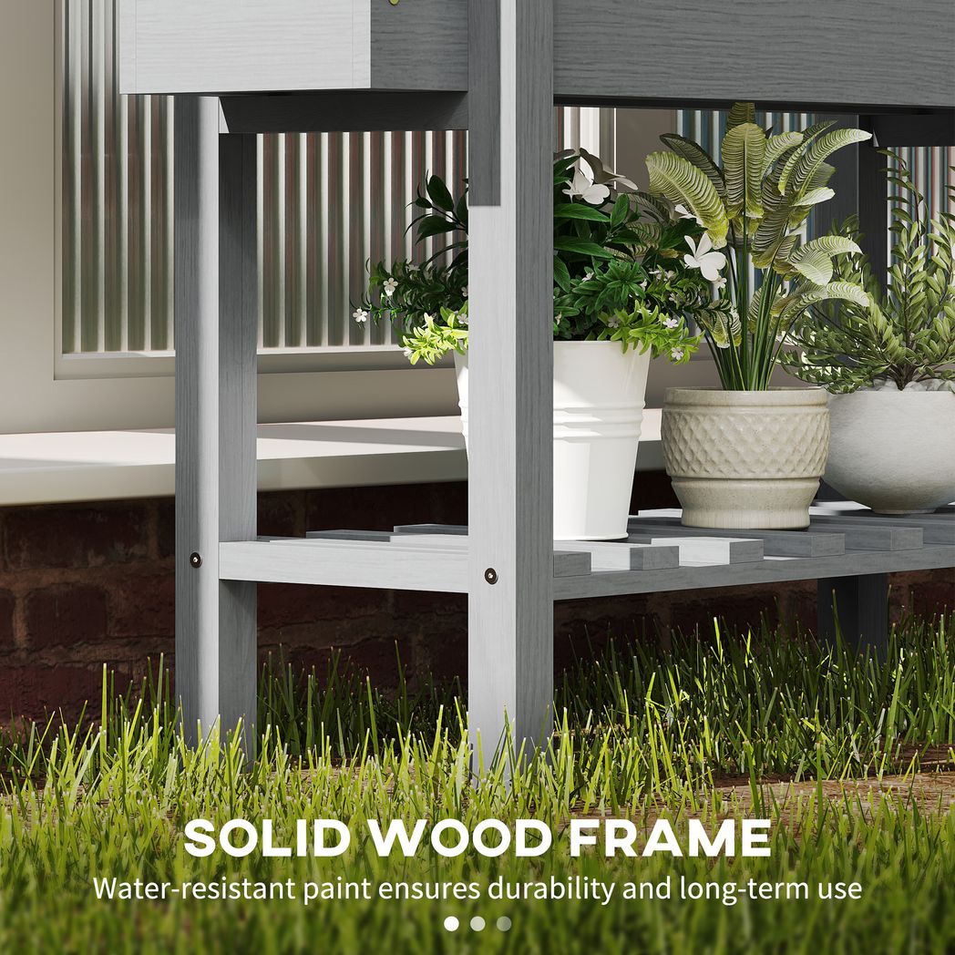 Outsunny Wooden Raised Garden Bed with Bed Liner & Storage Shelf | Grey or Natural