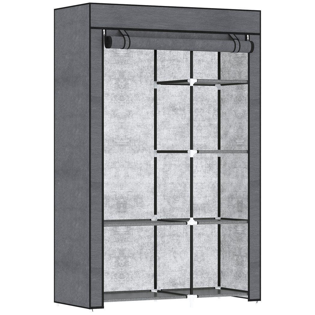 HOMCOM Fabric Wardrobe with Hanging Rail & Shelves | Foldable Clothes Closet | Dark Grey / Cream