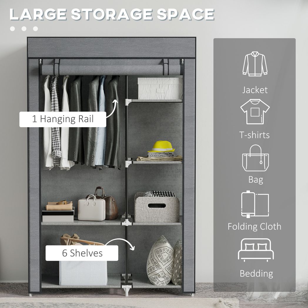 HOMCOM Fabric Wardrobe with Hanging Rail & Shelves | Foldable Clothes Closet | Dark Grey / Cream