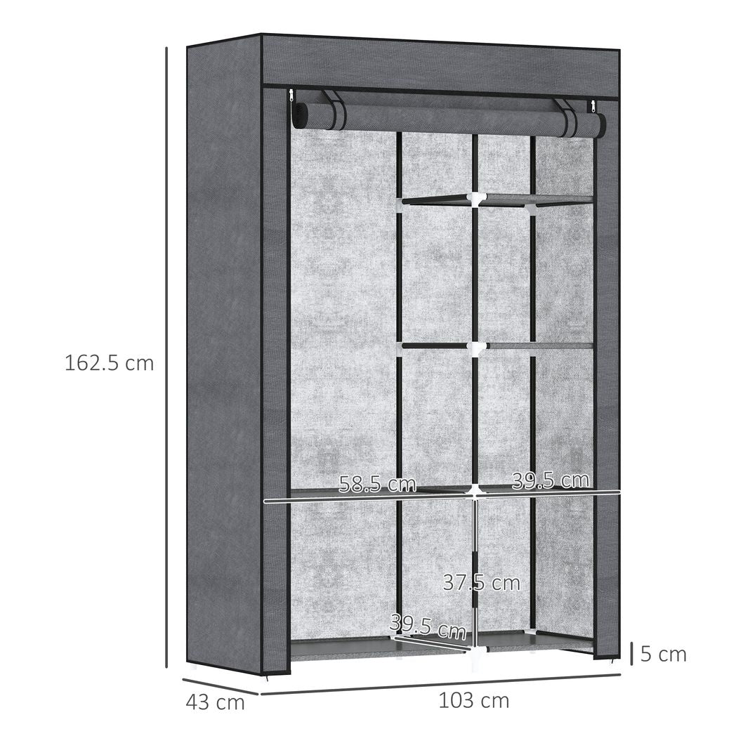 HOMCOM Fabric Wardrobe with Hanging Rail & Shelves | Foldable Clothes Closet | Dark Grey / Cream