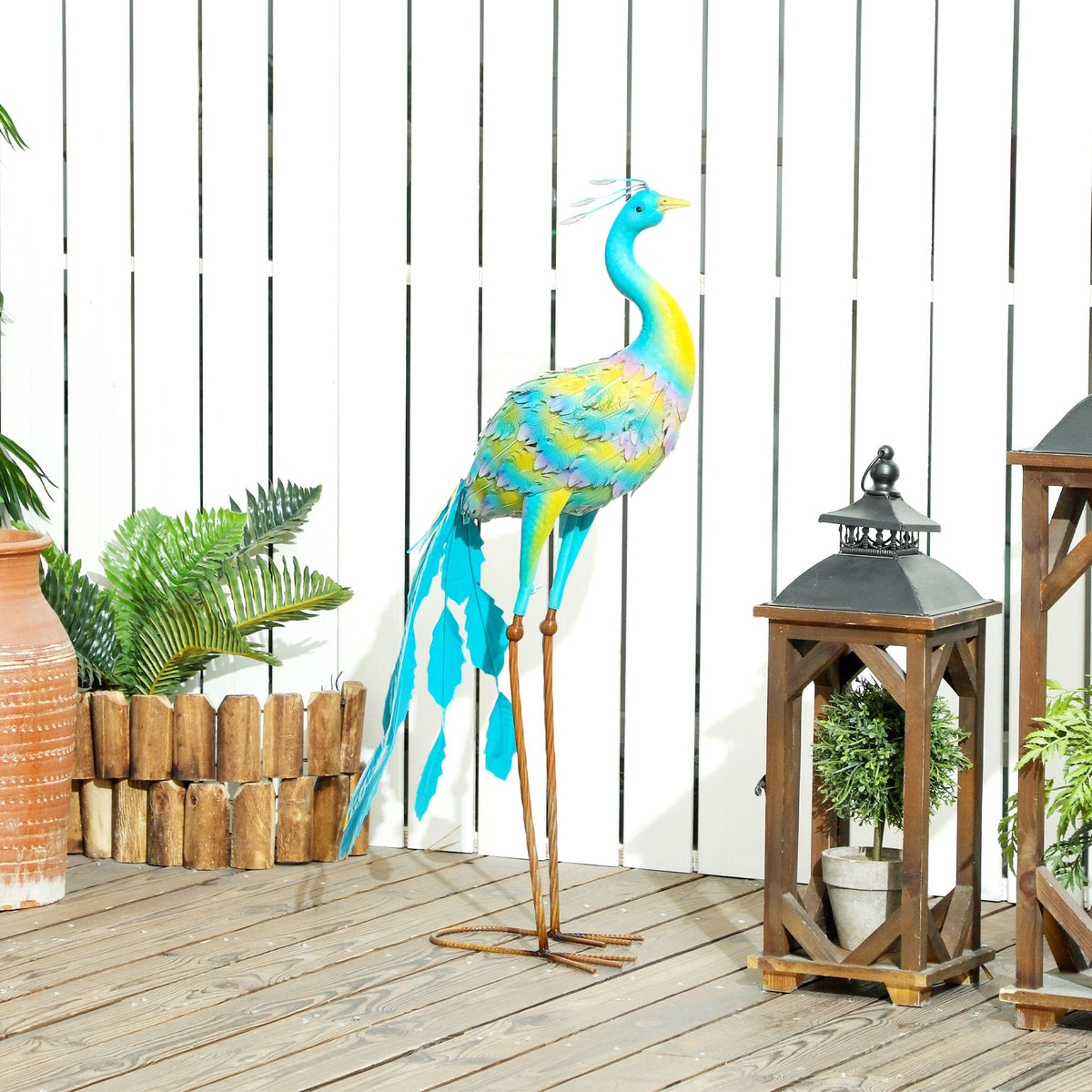 Outsunny Peacock Garden Statue, Metal Garden Gift with Stakes, Multi-Colour