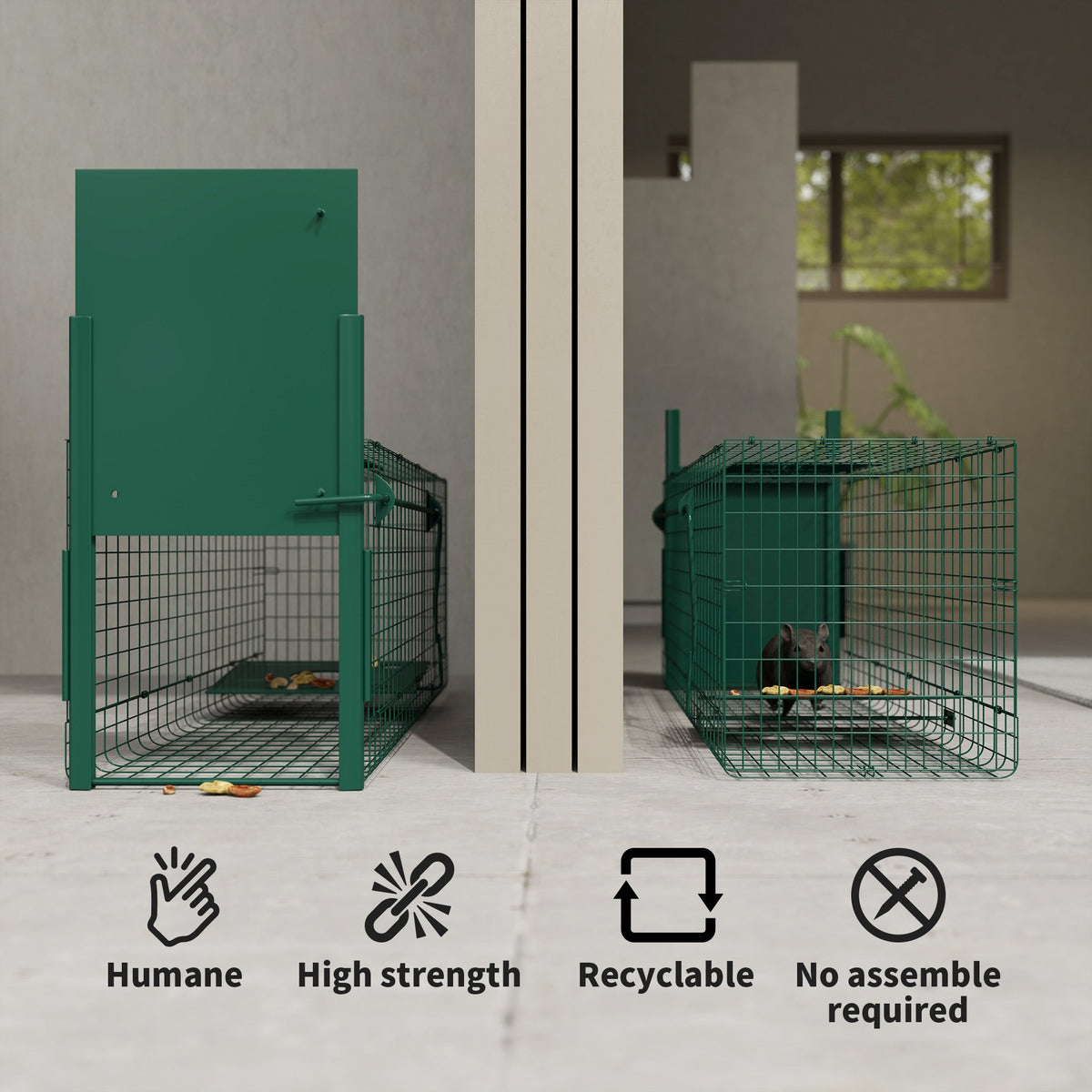 Outsunny Single Door Humane Rat Trap for Small Animals, Dark Green