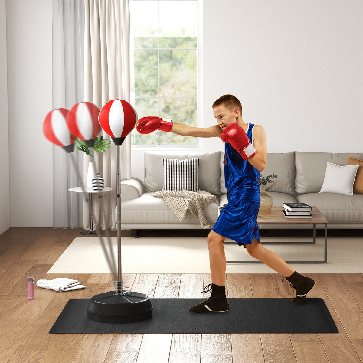 HOMCOM Punching Bag with Stand Boxing Bag Set with Adjustable Height Red