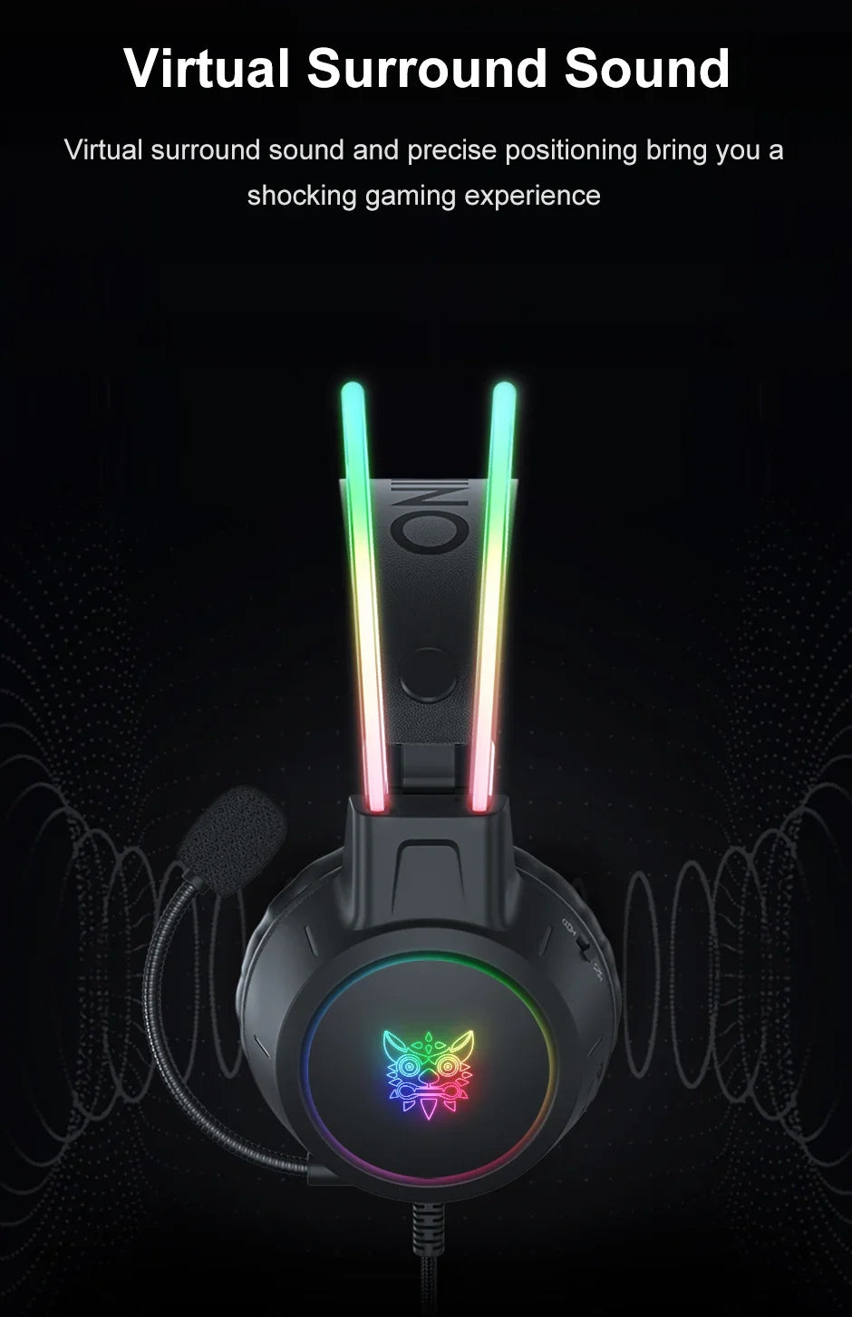 ONIKUMA RGB Gaming Headphones with HD Flexible Mic 3.5mm Gaming Headsets For PC Xbox PS4 PS5 Switch Computer Games