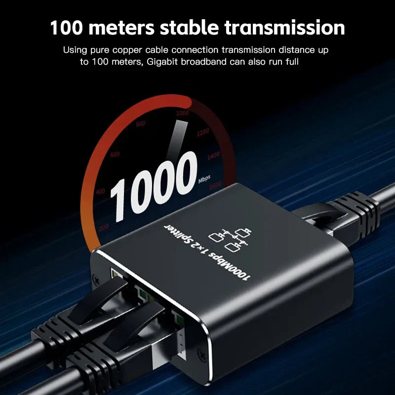 1-to-2 Gigabit Ethernet Splitter – RJ45 1000Mbps Network Adapter