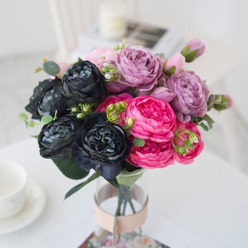 HUALIANQI Red Silk Peony Roses - Elegant Artificial Bouquet for Weddings
