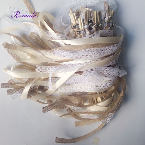 IVINLA Jute Wedding Ribbon Wands with Bells for Celebratory Events