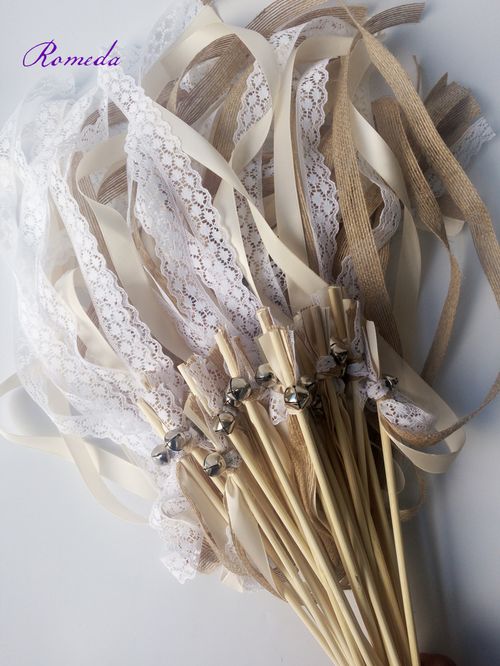 IVINLA Jute Wedding Ribbon Wands with Bells for Celebratory Events