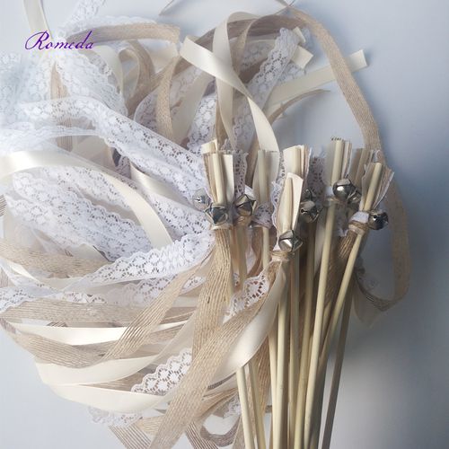 IVINLA Jute Wedding Ribbon Wands with Bells for Celebratory Events