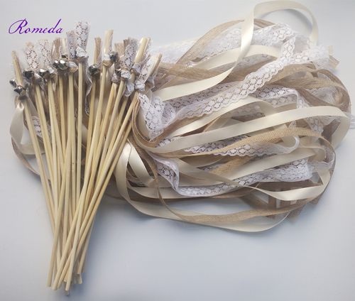 IVINLA Jute Wedding Ribbon Wands with Bells for Celebratory Events