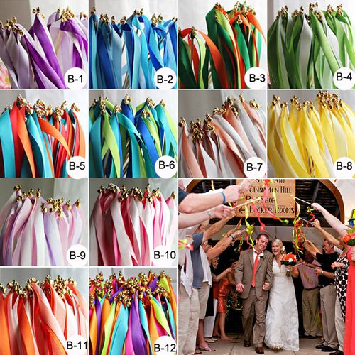 Colourful Ribbon Wedding Wands with Bells for Elegant Decorations