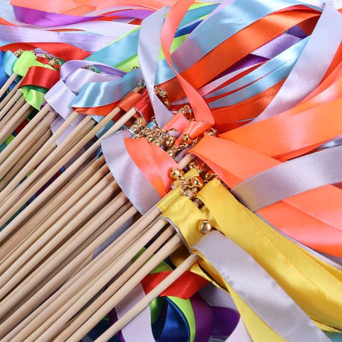 Colourful Ribbon Wedding Wands with Bells for Elegant Decorations