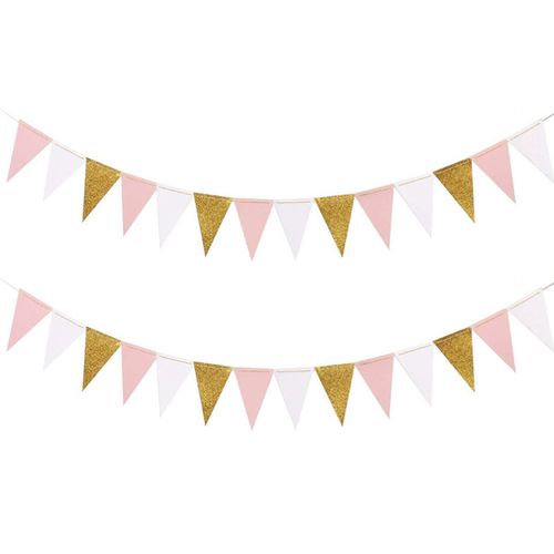 10Ft Pink White Gold Triangle Garland Banner for Party Decor