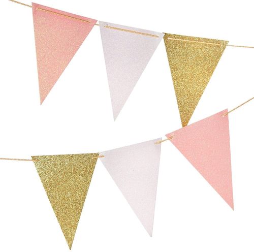 10Ft Pink White Gold Triangle Garland Banner for Party Decor