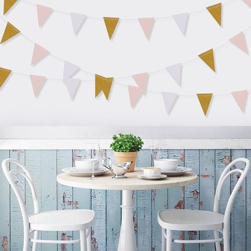 10Ft Pink White Gold Triangle Garland Banner for Party Decor