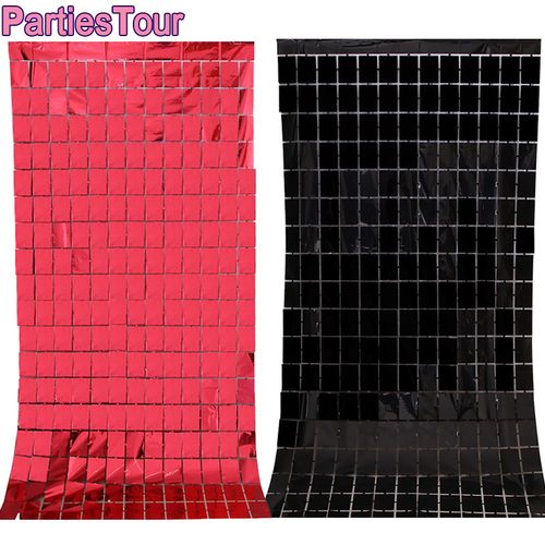 Casino Party Curtain Red & Black Foil for Event Decor - Sequin Backdrop