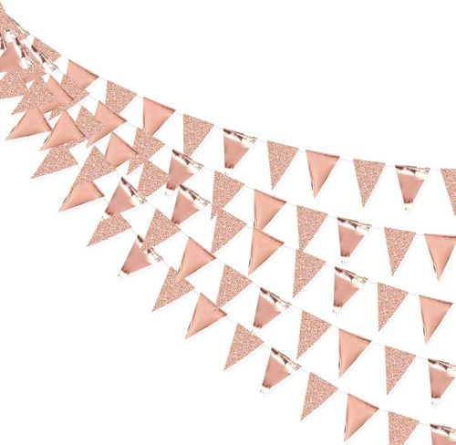 3M Rose Gold Paper Bunting Flags for Wedding Decorations & Celebrations