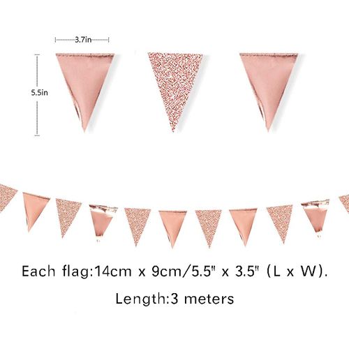 3M Rose Gold Paper Bunting Flags for Wedding Decorations & Celebrations