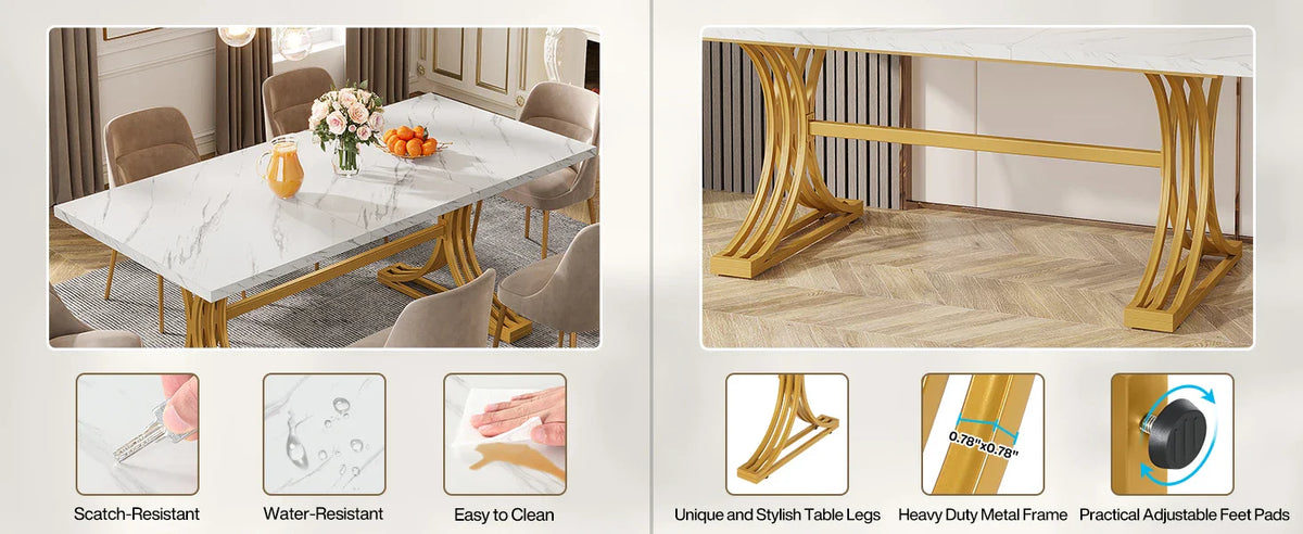 Tribesigns 63-Inch Rectangular Dining Table for 4 to 6, Modern Kitchen Table with Faux Marble Table Top, White Dinner Tables