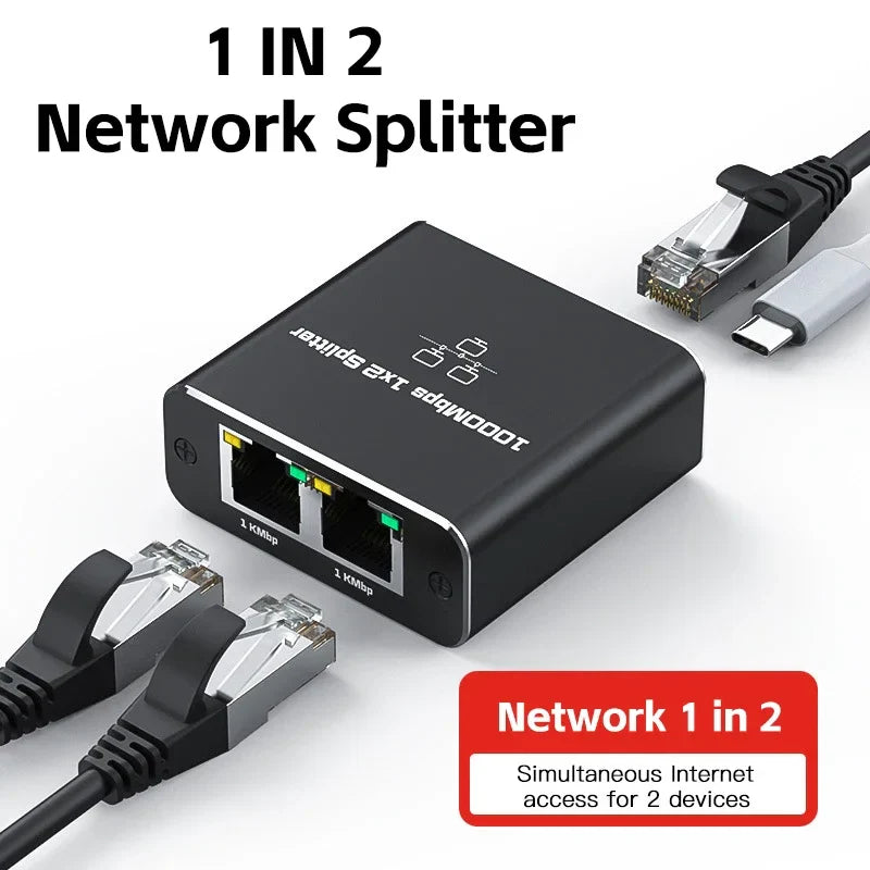 1-to-2 Gigabit Ethernet Splitter – RJ45 1000Mbps Network Adapter