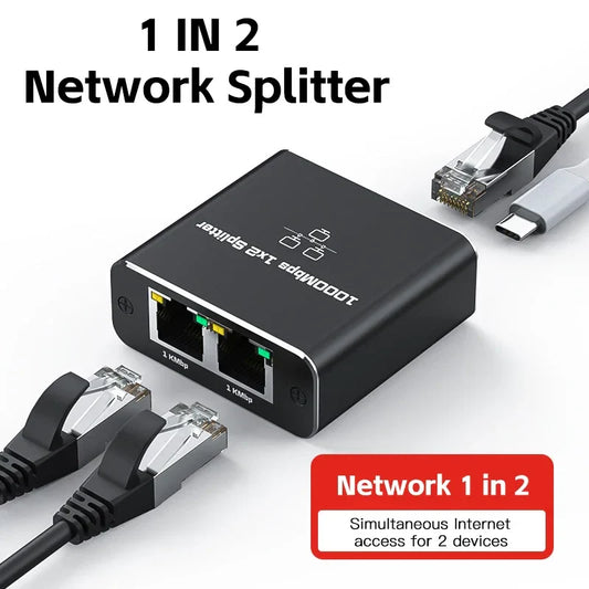 1-to-2 Gigabit Ethernet Splitter – RJ45 1000Mbps Network Adapter