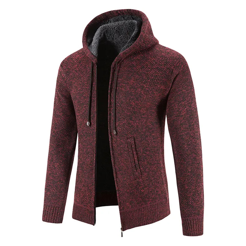 Cardigan Men's Sweater Zipper Hooded Fashion Warm Slim Fit Knitted Sweater