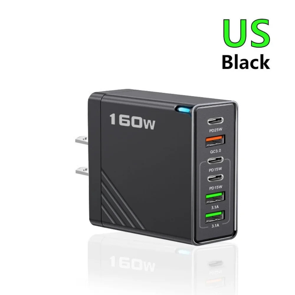 160W Multi Ports USB Type C Charger Fast Charging Phone Charger Adapter For iPhone Samsung Xiaomi EU/US/UK Plug USB Wall Charger