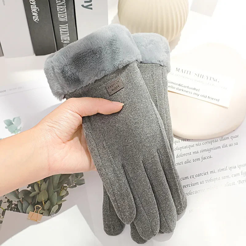 Women's Winter Thick Plush Touchscreen Gloves – Warm Suede Ladies Gloves