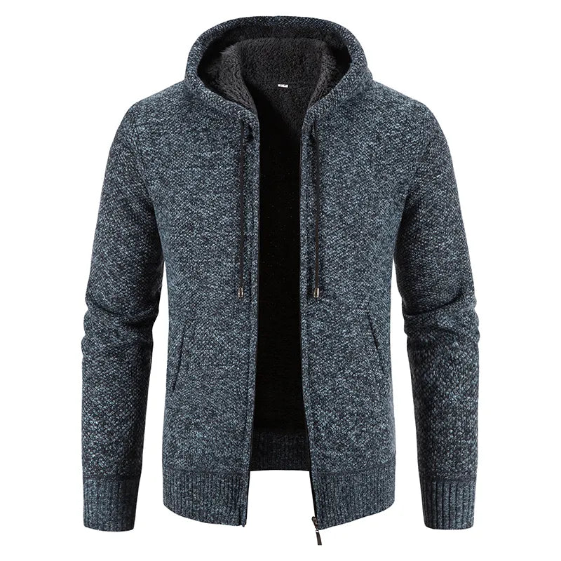 Cardigan Men's Sweater Zipper Hooded Fashion Warm Slim Fit Knitted Sweater