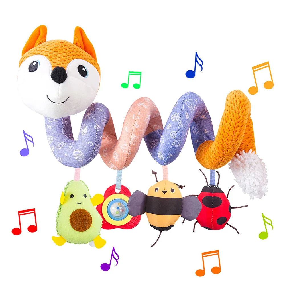 Newborns Spiral Hanging Activity Stroller Toy Baby Carseat Toy Black & White Lion Koala Rattle  for Crib Mobile Sensory Toy Gift