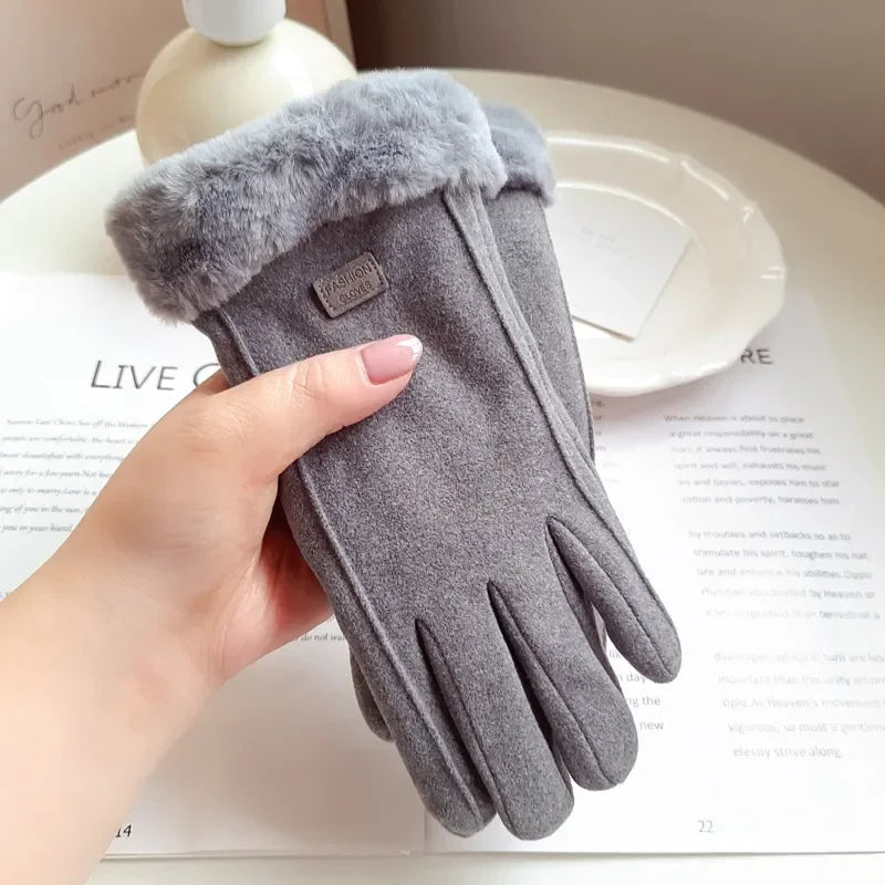 Women's Winter Thick Plush Touchscreen Gloves – Warm Suede Ladies Gloves