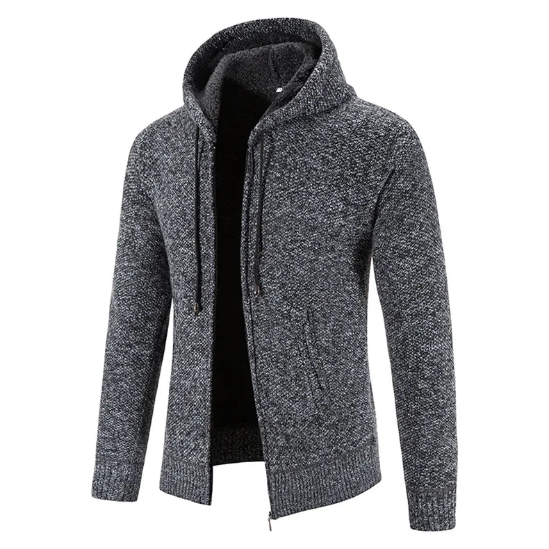 Cardigan Men's Sweater Zipper Hooded Fashion Warm Slim Fit Knitted Sweater