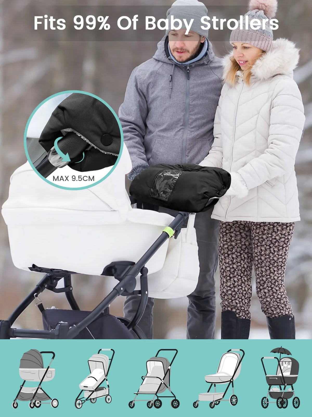 Stroller Warm Gloves with Phone Pocket & Without Phone Pocket Winter Stroller Hand Muff Waterproof Windproof Warm Gloves