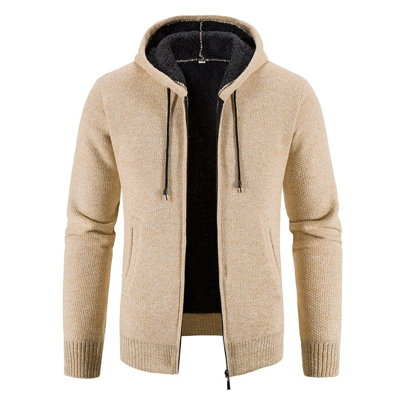 Cardigan Men's Sweater Zipper Hooded Fashion Warm Slim Fit Knitted Sweater