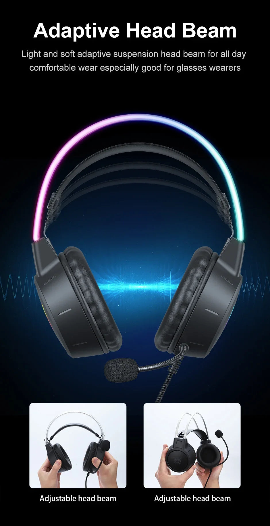 ONIKUMA RGB Gaming Headphones with HD Flexible Mic 3.5mm Gaming Headsets For PC Xbox PS4 PS5 Switch Computer Games