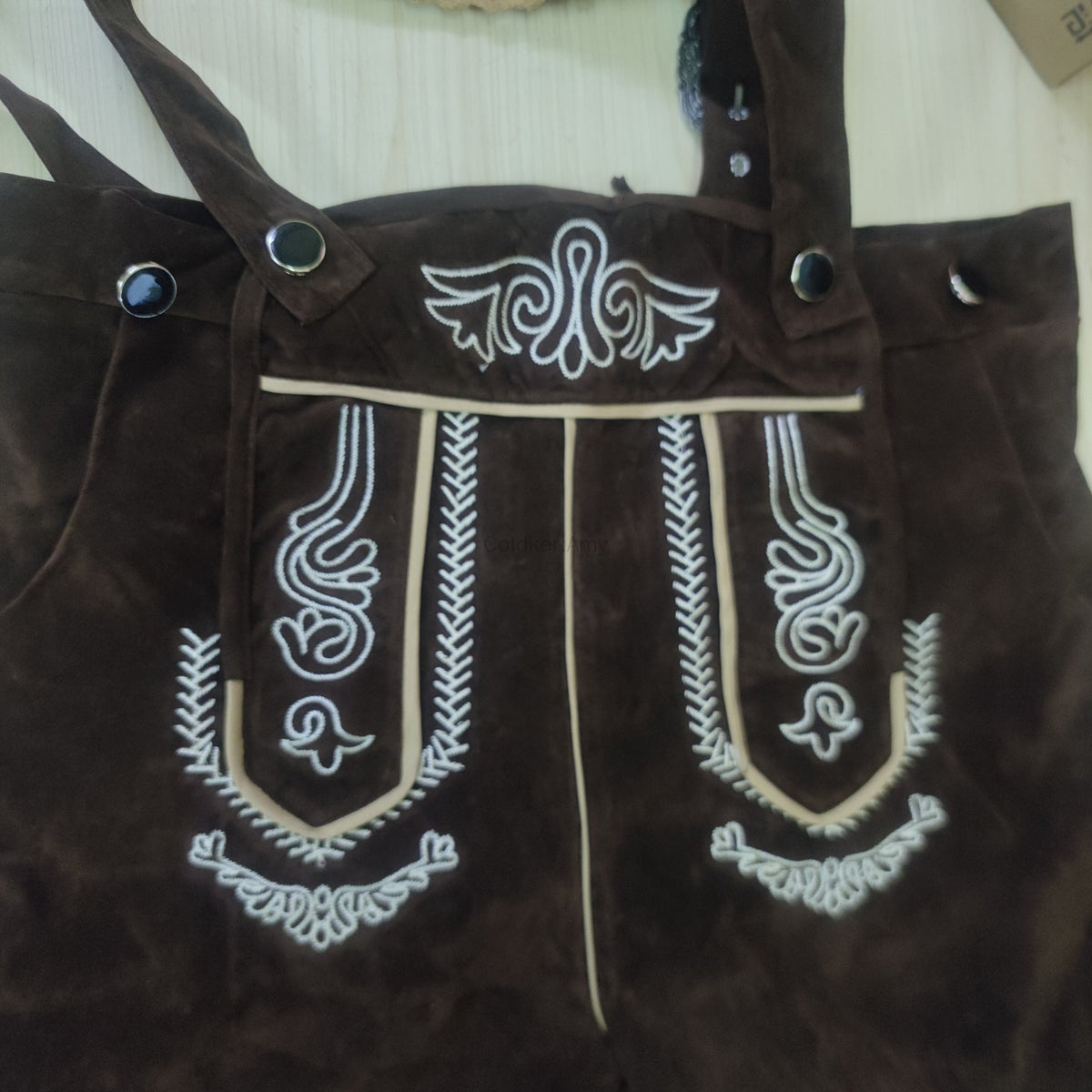 Men’s Bavarian Lederhosen with Matching Suspenders Shorts – Oktoberfest German Costume – Polyester