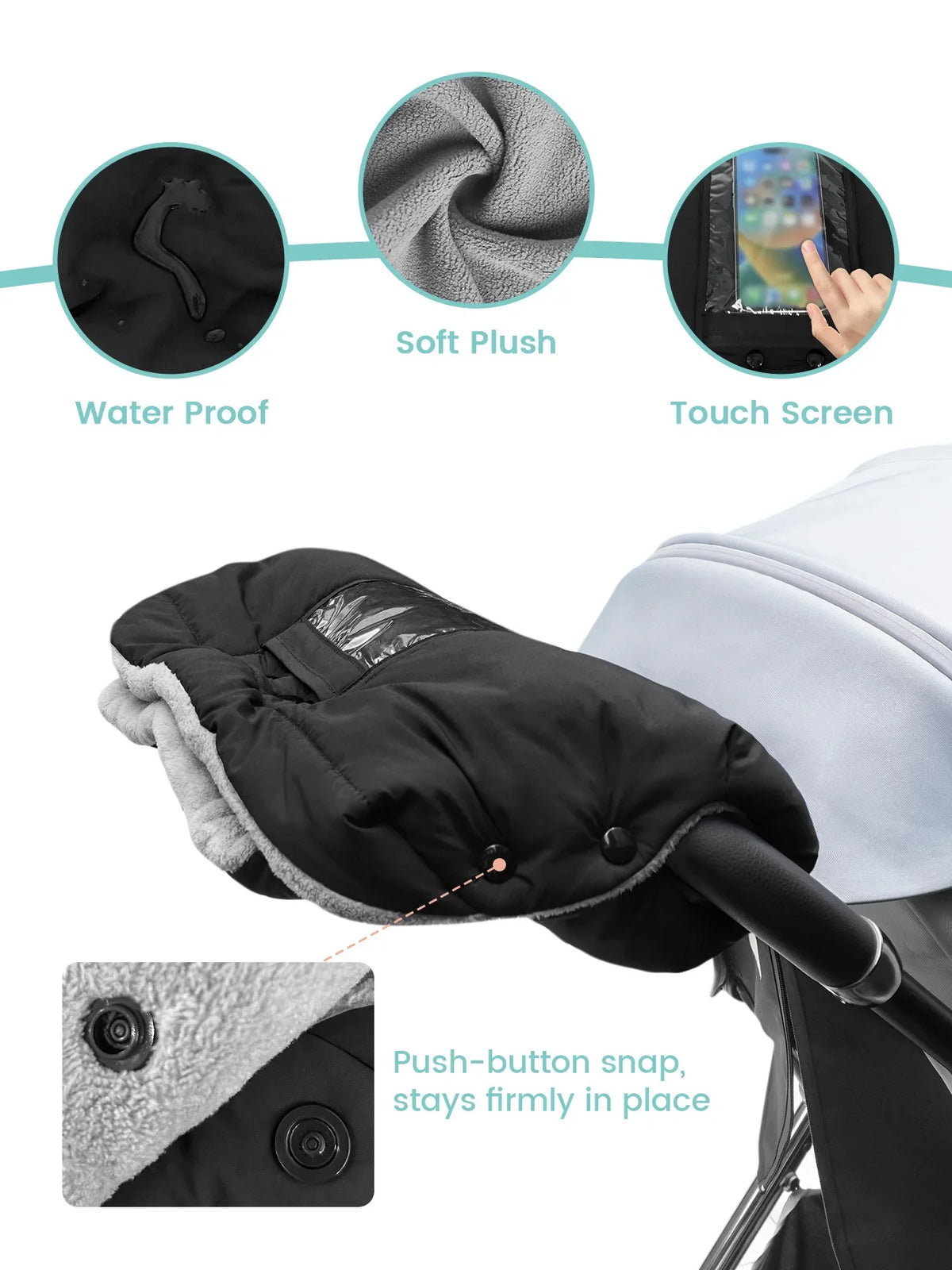 Stroller Warm Gloves with Phone Pocket & Without Phone Pocket Winter Stroller Hand Muff Waterproof Windproof Warm Gloves