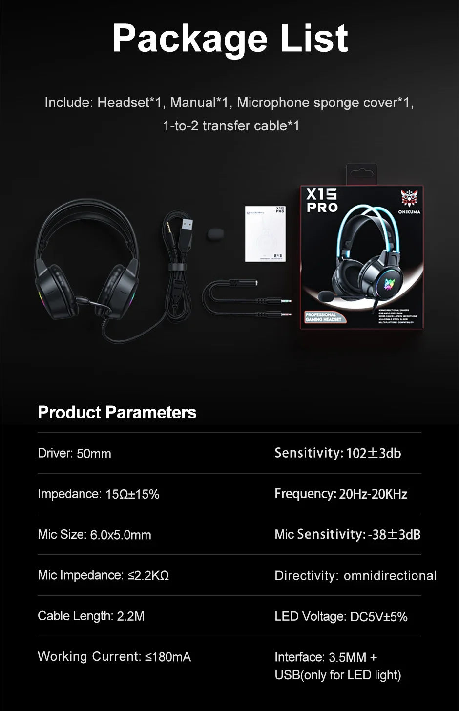 ONIKUMA RGB Gaming Headphones with HD Flexible Mic 3.5mm Gaming Headsets For PC Xbox PS4 PS5 Switch Computer Games