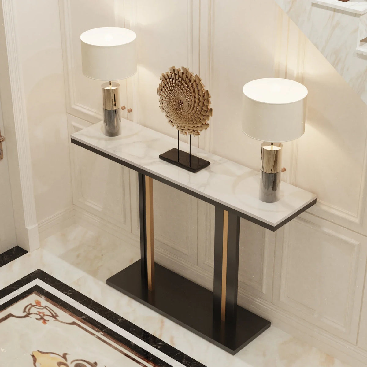 Delicate Texture Marble Console Table Living Room Bedroom Narrow Long Sofa Table Hall Display Stand Black Gold