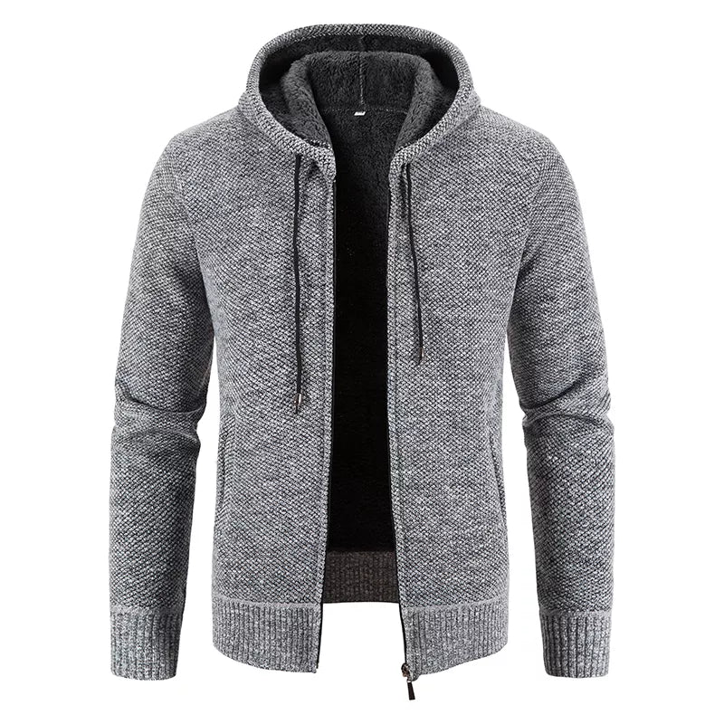 Cardigan Men's Sweater Zipper Hooded Fashion Warm Slim Fit Knitted Sweater