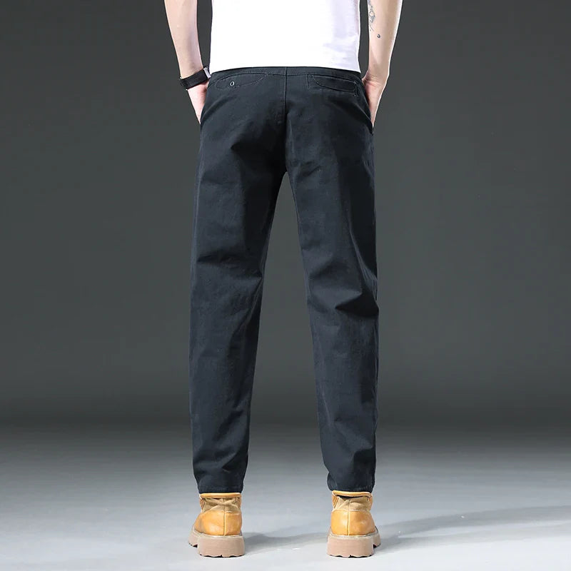 Cotton Cargo Trousers Men Outdoor Fit Straight Solid Color Sweatpants Man